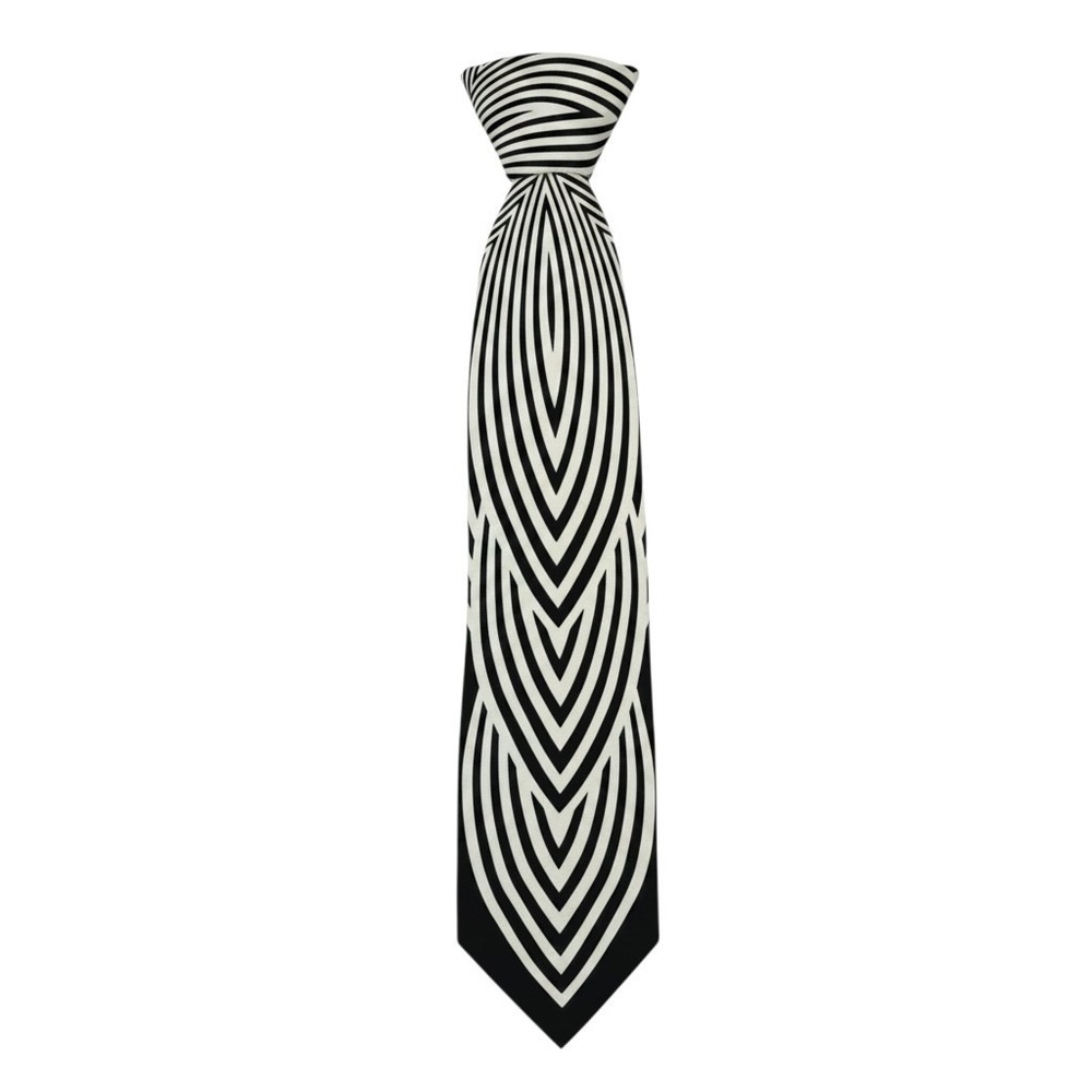 Di Moggio Men's Pure Silk Necktie Made in Italy Black White Geometric Pattern Ti